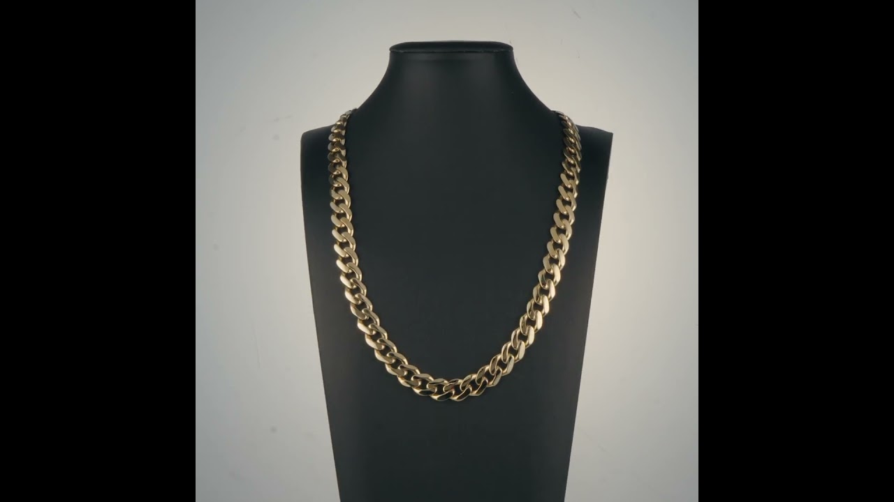 9ct Yellow Gold Solid British Made Curb Chain - 10.5mm Wide, (SIZE 3)