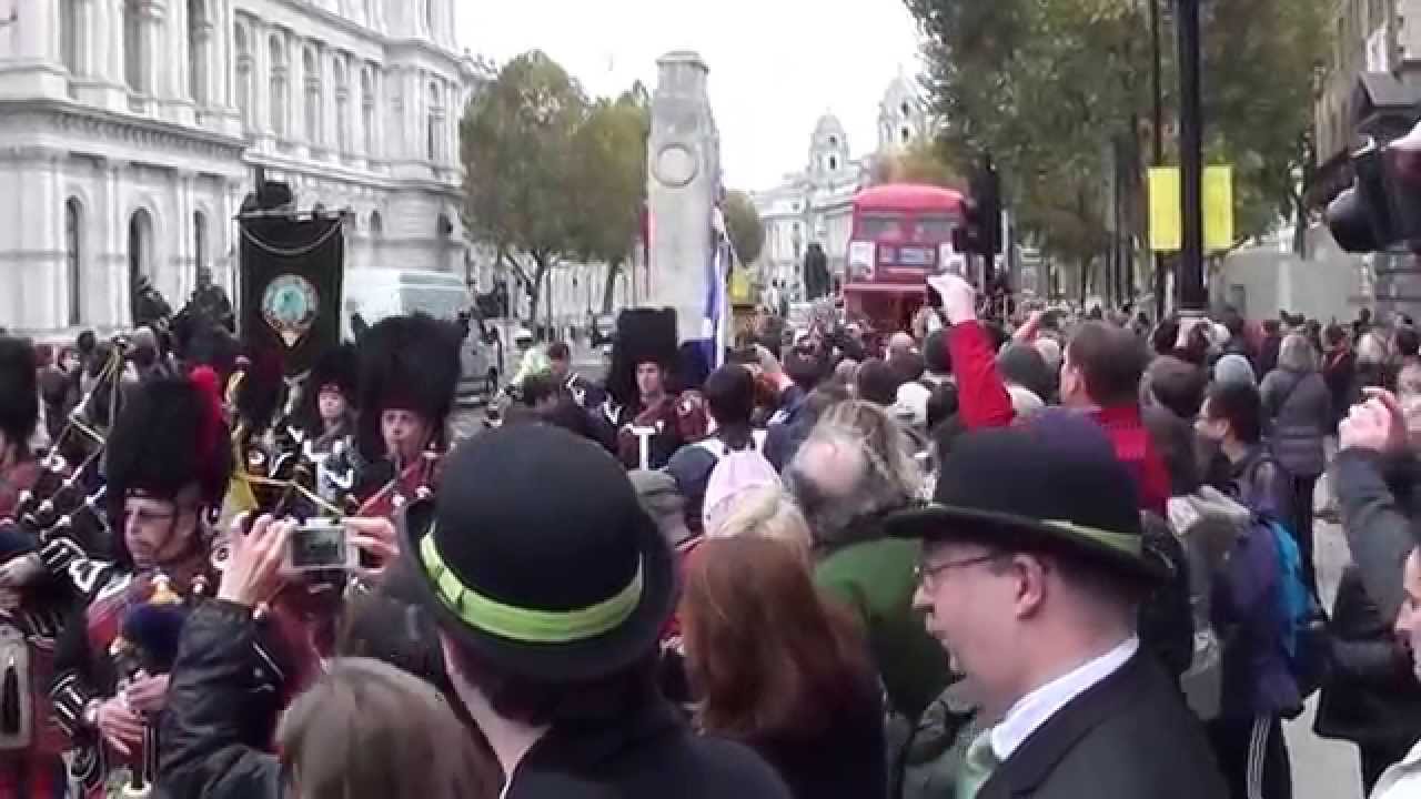 Bagpipe band in London on 6th of November. YouTube