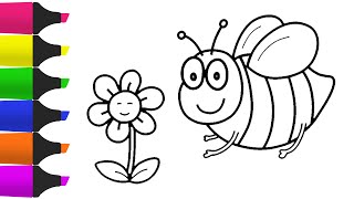 Bees and flowers, Drawing, Painting and Coloring For Toddlers, eps 35