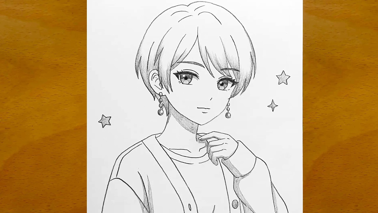 Drawing Cute Anime Girl With Short Hair | Aesthetic Pencil Sketch Shading & Line Art Process