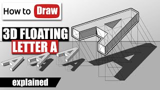 How To Draw 3D Floating Letter A - Anamorphic Illusion - 3D Trick Art I Tutorial