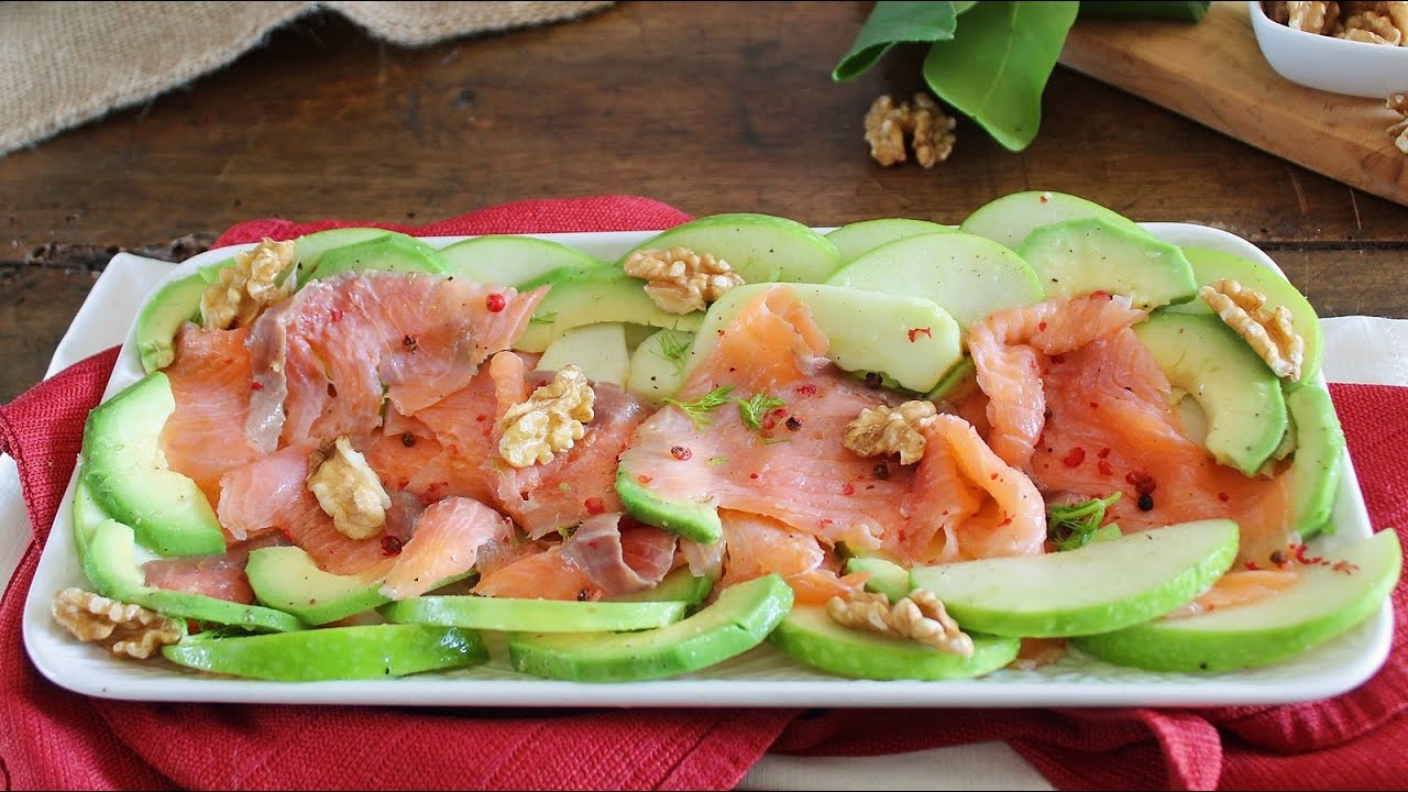 🎄L'ANTIPASTO DELLA VIGILIA senza cottura e veloce- Insalata di salmone affumicato, avocado e mela