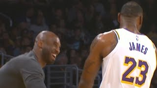 LeBron James daps up Kobe Bryant and then makes a 3 | Lakers vs Hawks