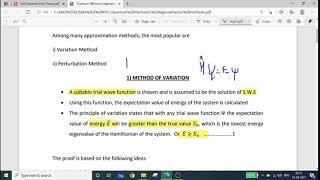 Approximation Methods in Chemistry- The Variation Method- Semester 2 M.Sc Chemistry. MGU Kottayam