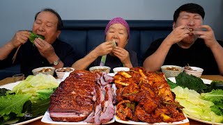 Ссамбаб с копченой уткой и жареной острой свиной грудинкой - кулинарное шоу Мукбанг