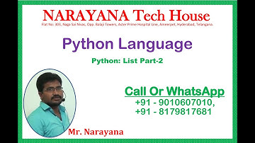 Python: List Part-2 || Mr. Narayana Sir || NARAYANA Tech House || 9010607010 || 8179817681