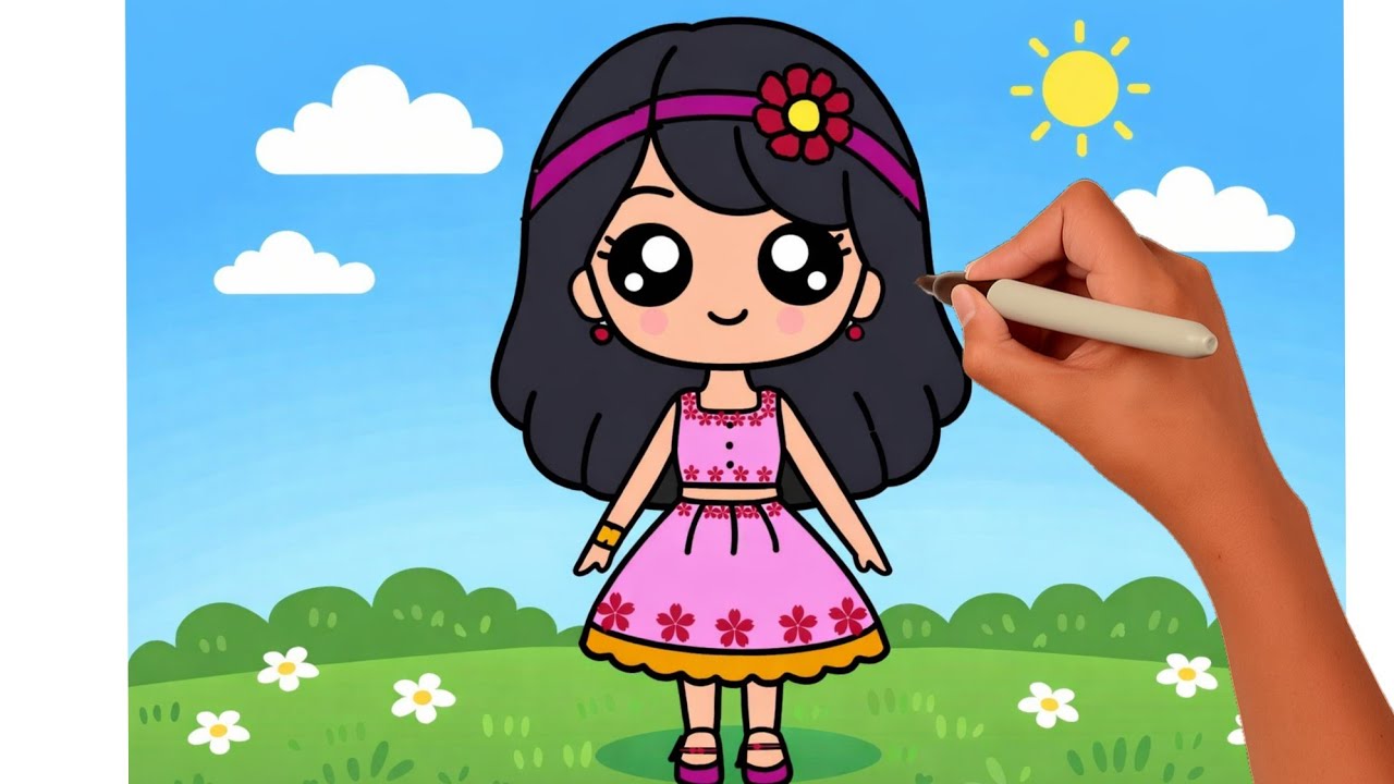 How to Draw a Cute Little Girl Easy Drawing and Coloring - YouTube