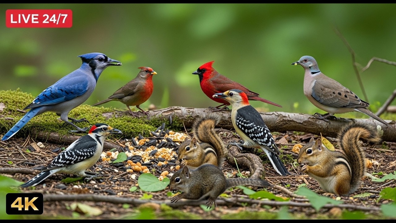 🔴 24/7 LIVE: Cat TV 😺 Forest Birds and Squirrels Watching Time 🐦 4K