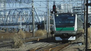 湘南新宿ライン普通宇都宮行きE231系4524YU33+E233系U620と埼京線各駅停車海老名行きE233系131M110、京浜東北線各駅停車大船行きE233系909B134が走行！【花月園前踏切】