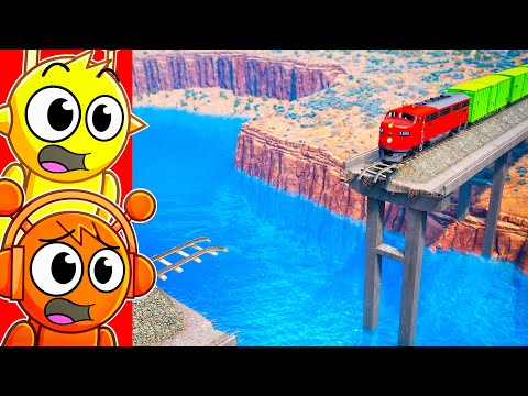 TRAINS vs BROKEN BRIDGE!!! (BeamNG)