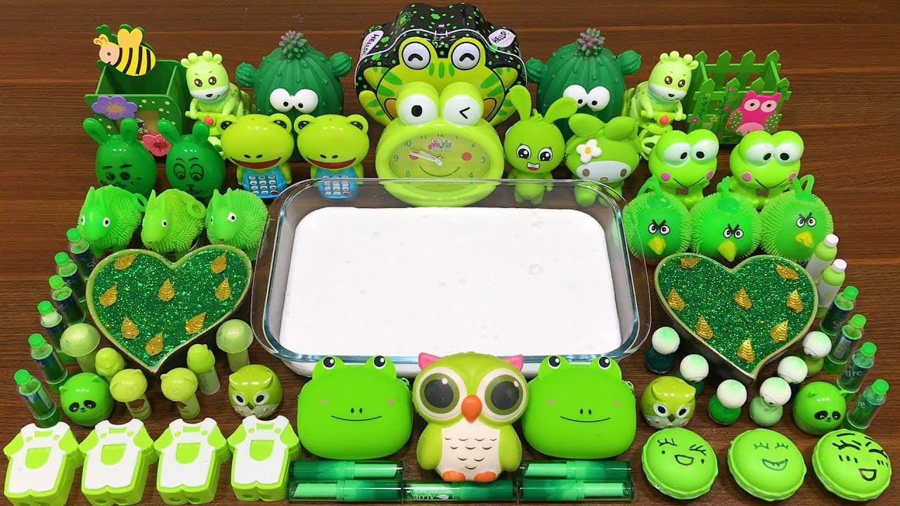 Series Green Slime ! Mixing Random Things into GLOSSY Slime! SlimeSmoothie Satisfying Slime 