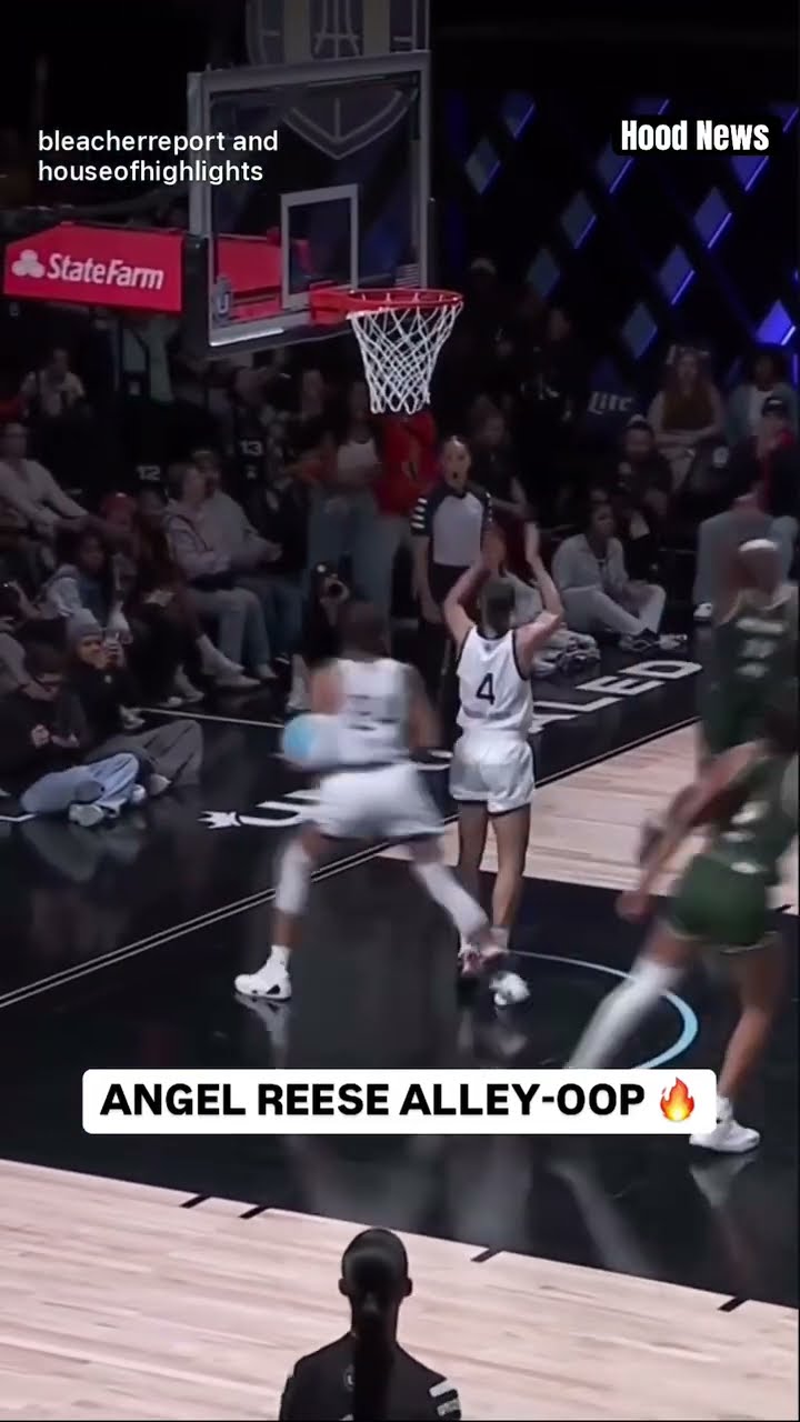 Angel Reese alley oop #hoodnews #angelreese #unrivaled #wnba #basketball #trending #viralvideo #how