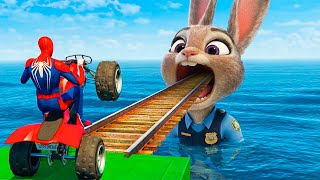 Spider-Man Against Judy Ride On Motorcycle Stunt Funny Moments Gta 5 Multiverse