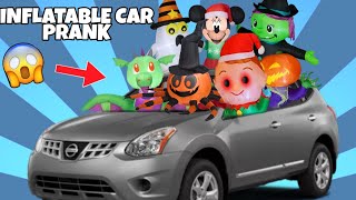 Filled Our Dad's Car With INFLATABLES Prank! Christmas & Halloween Inflatable #inflatablechallenge