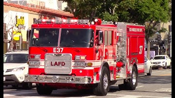 (Horn & Yelp) LAFD Engine 37 Responding