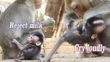 Doris..How reject milk your baby? Pity Skinny Baby Donald very hurt and cry loudly hungry milk