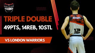 49 Point Triple Double by Kaya Birsen vs London Warriors | 2022/23 NBL U14 Premier