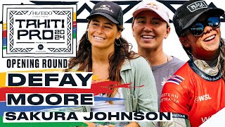 Carissa Moore, Sakura Johnson, J. Defay | SHISEIDO Tahiti Pro pres by Outerknown 2024