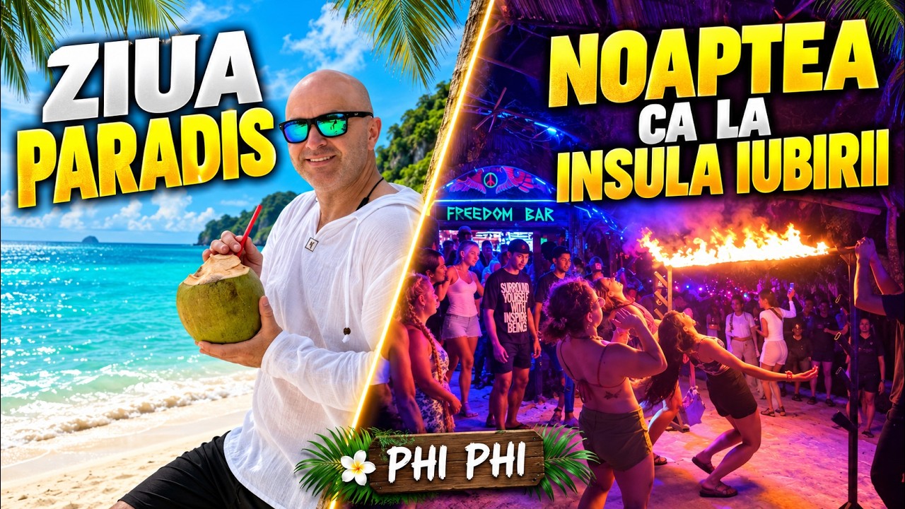 Phi Phi, Thailanda 🏝️ Paradis ziua, ca la „Insula Iubirii” noaptea!