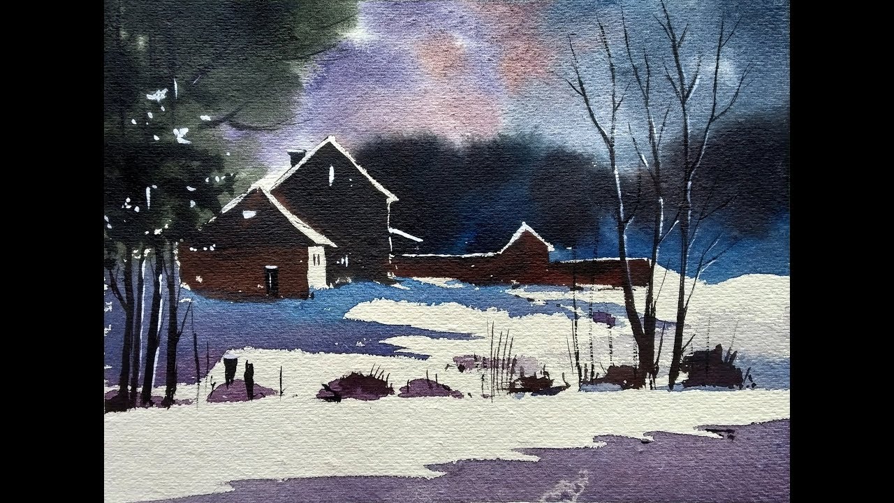 Snowy Winter Landscape with Watercolor Painting Tutorial for Beginners YouTube