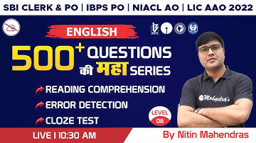 SBI PO 2022 | SBI CLERK 2022 | INSURANCE 2022 | English | 3 Topics in 1 Class | Nitin Mahendras