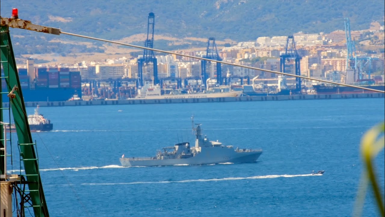 HMS Trent sails back to Gibraltar harbour but stops alongside GibDock rather than Naval Base