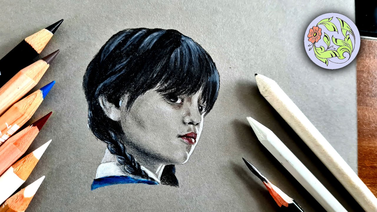 WEDNESDAY Addams - Step by Step Drawing Tutorial - YouTube