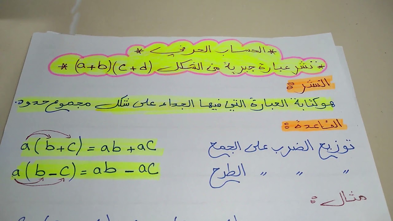 نشر عبارة جبرية من الشكل (a+b)(c+d) السنة الثالثة متوسط