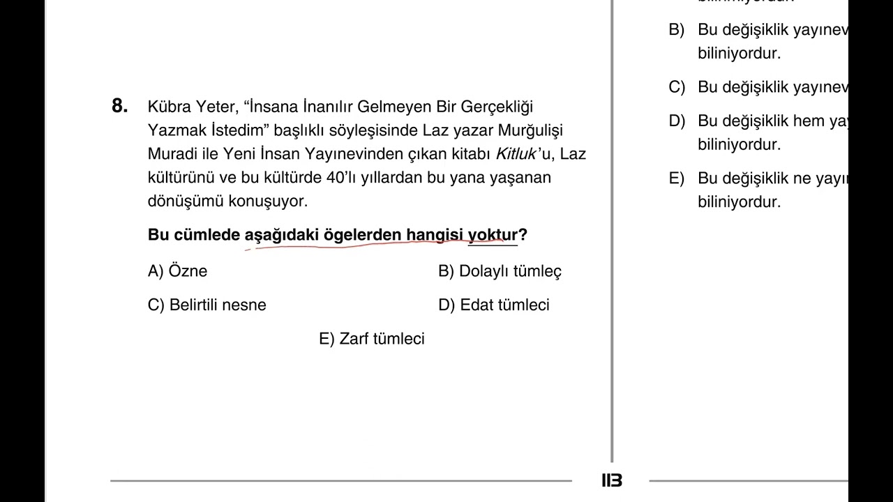 Dil Bilgisi Denemeleri, Deneme 52, Genel