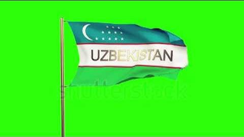 Uzbekistan flag with title waving in the wind. Looping sun rises style. Animation loop Stock video
