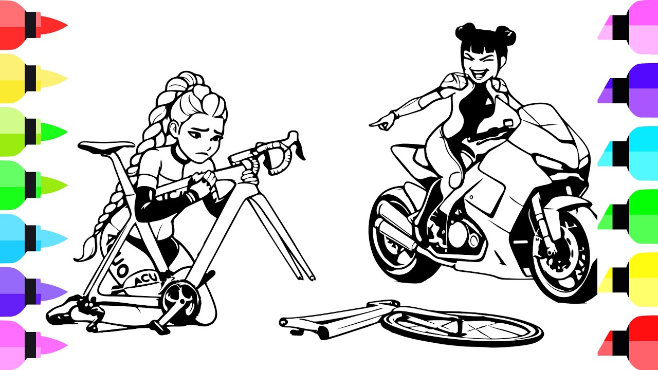 K-Pop Demon Hunter Action Scene 🔥 Epic Motorcycle Battle | Satisfying Coloring Page / Rumi, Mira,