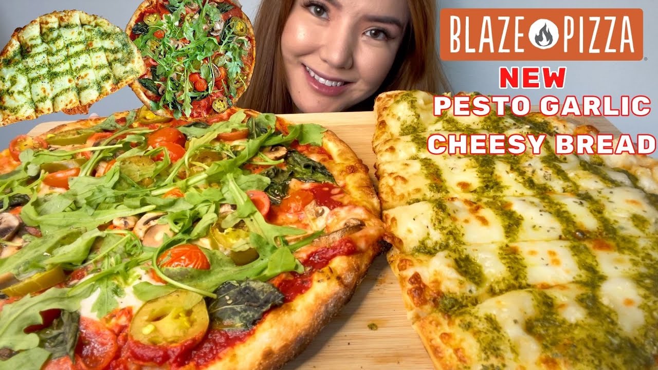 ASMR DIY CHEESY PIZZA BLAZE PIZZA NEW PESTO GARLIC CHEESY BREAD