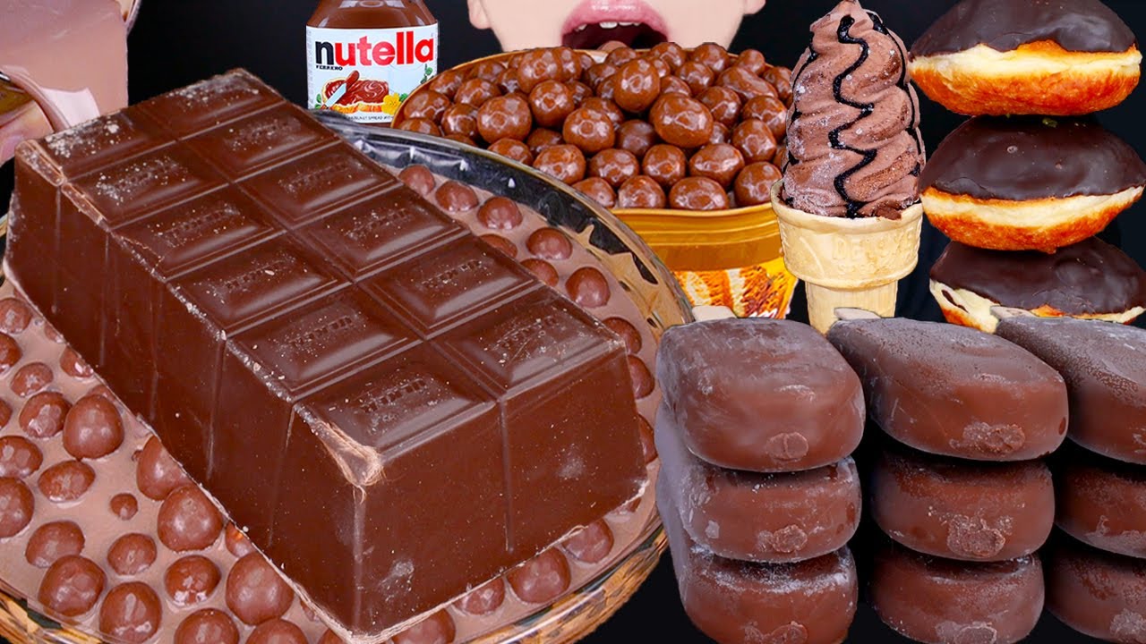 ASMR MALTESERS CHOCOLATE ICE CREAM CAKE NUTELLA DESSERT MUKBANG 초콜릿 먹방チョコレートアイスクリーム 咀嚼音EATING SOUNDS