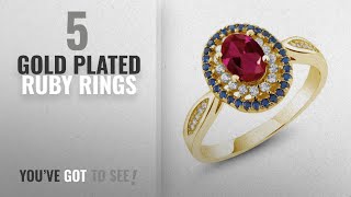 10 Best Gold Plated Ruby Rings: 18K Yellow Gold Plated Silver Red Created Ruby Women's Ring (1.54