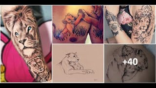 29 Tatuajes de Leonas y Leones protegiendo a sus Cachorros Madre Hijo
