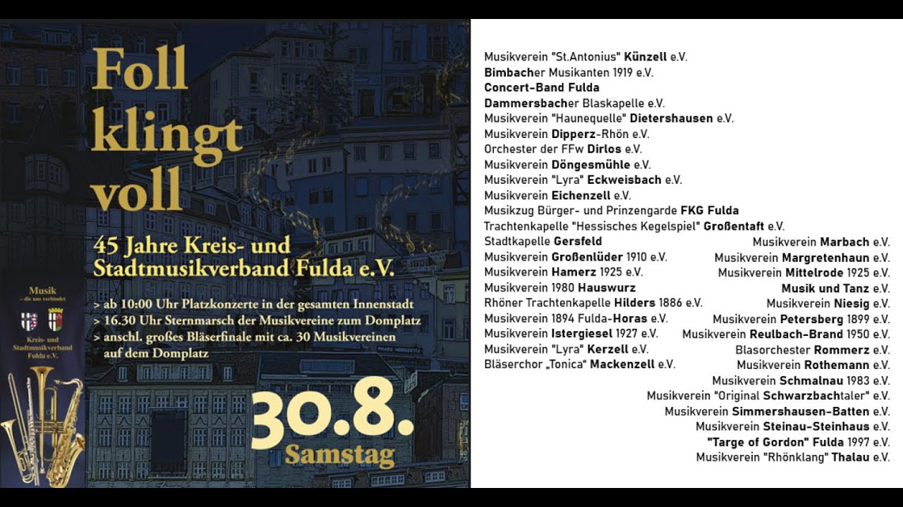 Foll klingt gut - 45 Jahre Kreis- und Stadtmusikverband Fulda e.V. - 30.08.2025 - Domplatz Fulda