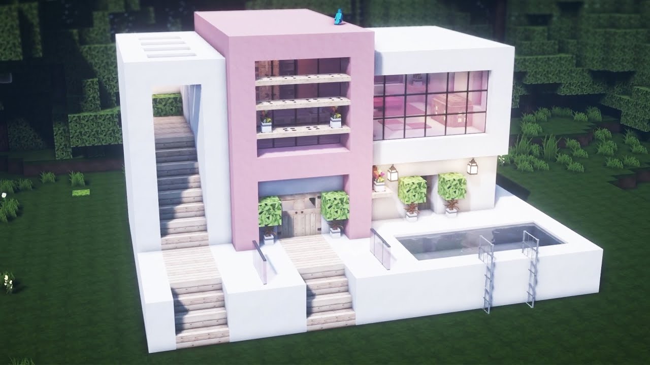 Minecraft 🌸 How to Build a Large Modern House Tutorial #454 - YouTube