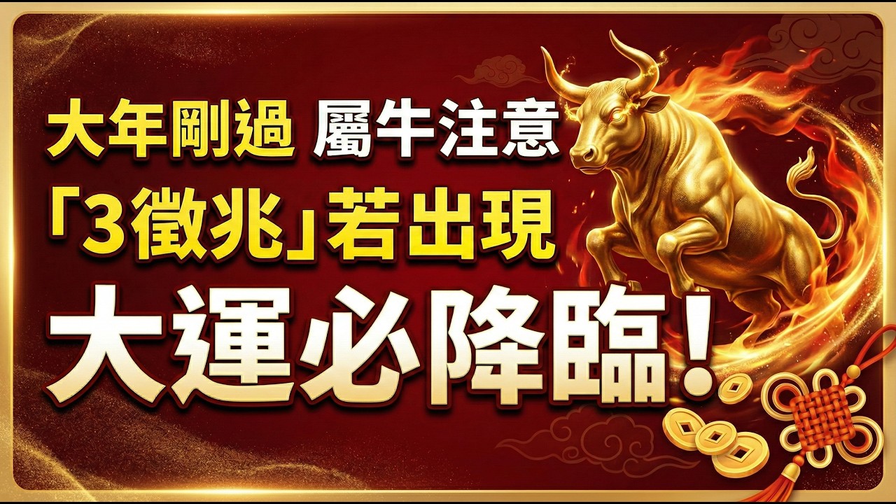 大年剛過，屬牛的人注意了：這「3個徵兆」出現，代表你的大運正要降臨！#屬牛2026運勢 #財運 #事業運 #開運 #2026生肖牛運勢 #風水 #生肖牛 #轉運 #屬牛 #丙午馬年 #大運 #貴人
