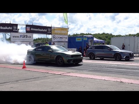 Audi RS6 C7 Avant Quattro 4.0 TFSI vs Dodge Charger R/T Scat Pack 6.4 1/4 mile drag race