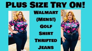 Plus Size Try On! Walmart (Men’s) Golf Shirt, Thrifted Jeans #walmartfinds #plussizetryon #curvy 
