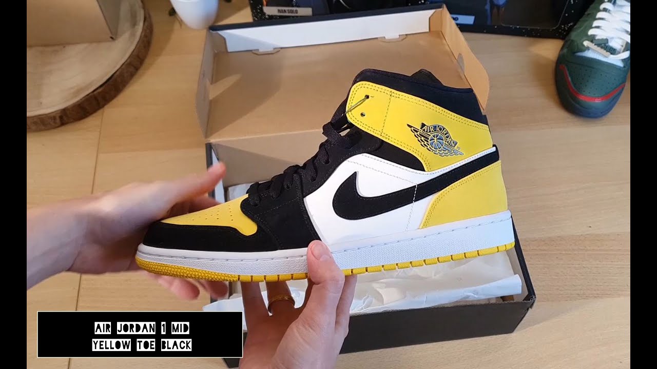 Air Jordan 1 Mid Yellow Toe Black - On and Check * Top 98% - YouTube