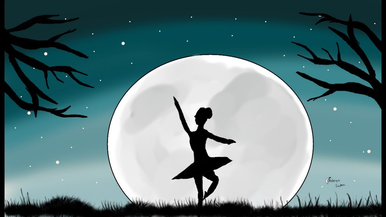 Krita digital drawing, Easy digital drawing in Krita by Ashriya, Theme: Ballet In The Moon Light