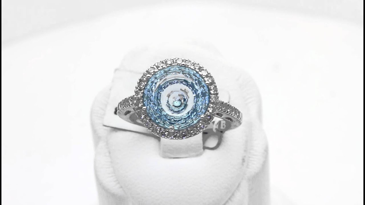 White Gold Round Sky Blue Topaz Diamond Ring [GR1330]
