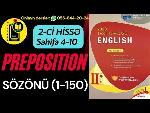 DİM 2-Cİ HİSSƏ YENİ TEST TOPLUSU 2023 İNGİLİS DİLİ | PREPOSITION | SÖZÖNÜ | 1-150