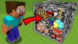 WHAT INSIDE THIS DURABLE BEDROCK BLOCK HOUSE IN MINECRAFT ! SMALLEST HOUSE !