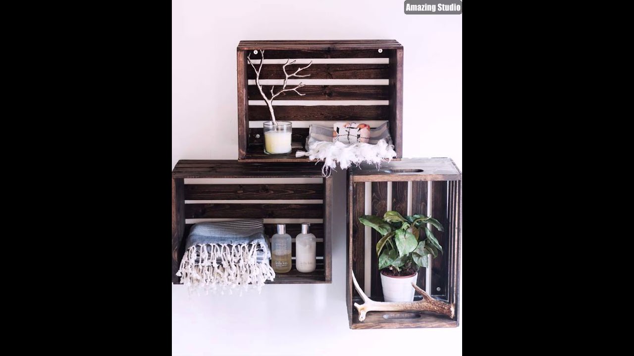 DIY Wood Crate Hanging Shelves DIY Wood Crate Hanging Shelves