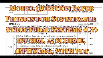 Physics for sustainable structural systems, Model Question Paper, 1BPHYC102, 25 scheme, with pdf