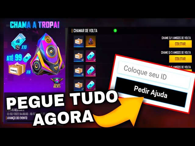 COMO CHAMAR AMIGO DE VOLTA NO FREE FIRE E COMPLETAR MISSÃO CHAMA A TROIPA!  EVENTO NOITE DE NOCAUTE 