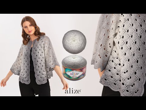 Alize Cotton Gold ile Altıgen Virüs Hırka • Hexagonal Virus Stitch Cardigan • Шестигранный Жилет