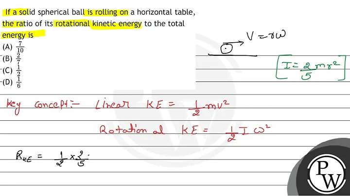 If a solid spherical ball is rolling on a horizontal table, the ratio of its rotational kinetic ...